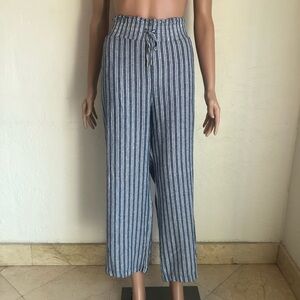 Land’nSea Blue/White Striped Elastic Linen Blend Casual Pants Women’s Size L